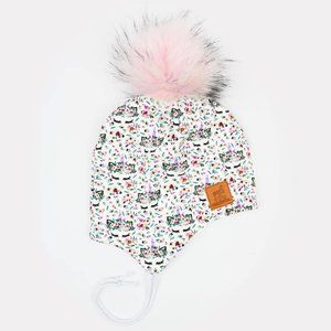 Peekaboo Homemade Removable Pompon Unicorn Floral 3 Season Ear Flap Toque